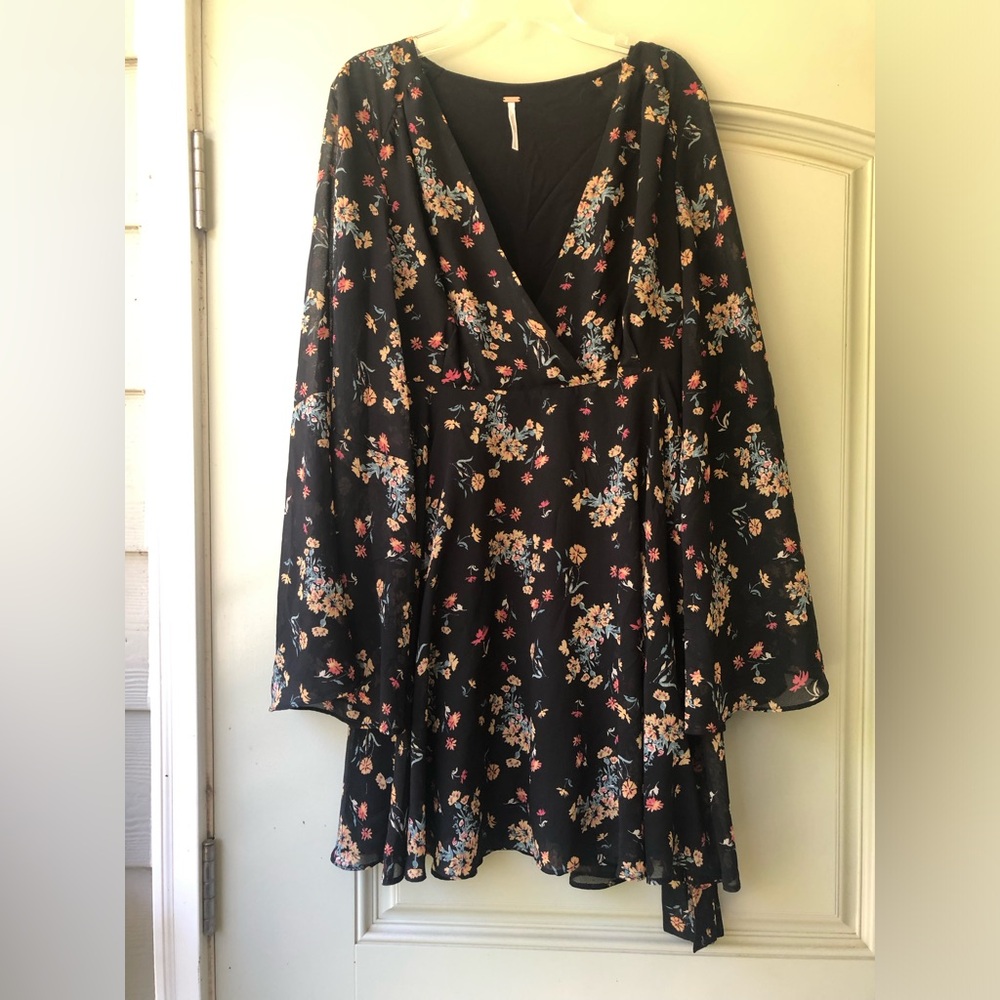 Free People Black Floral Long Sleeve Dress